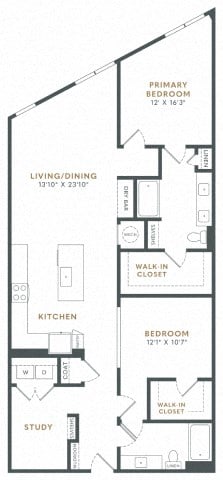 Floor plan for 2 beds, 2 baths, 1434 sqft